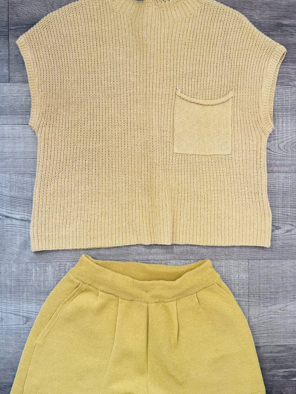 Free People Nolan Knit Crop Top and Shorts Set 2pc — Yellow — Size XS Oversized